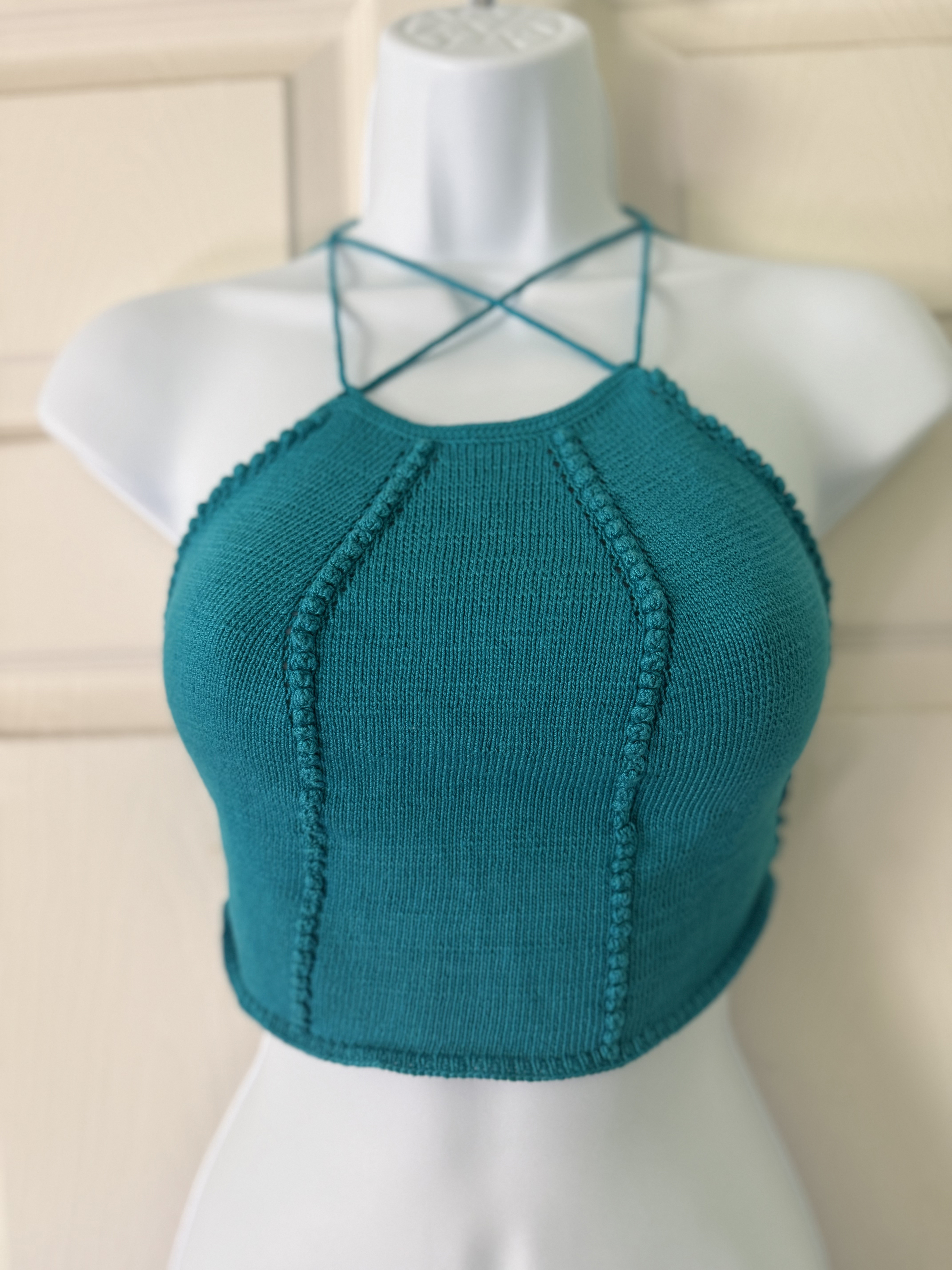 Knit Blue Halter Crop Top